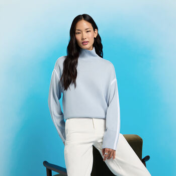 MERINO WOOL CONTRAST STRIPE TURTLENECK JUMPER - Alternate Image 1