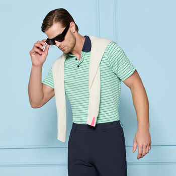HERRINGBONE STRIPE TECH JERSEY POLO - Alternate Image 1