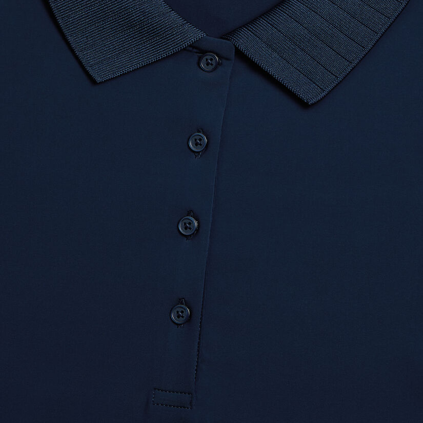 PLEATED COLLAR SILKY TECH NYLON SLEEVELESS POLO - Alternate Image 4